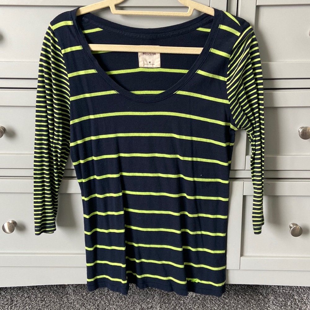 Hollister Blue & Green Striped Quarter Length